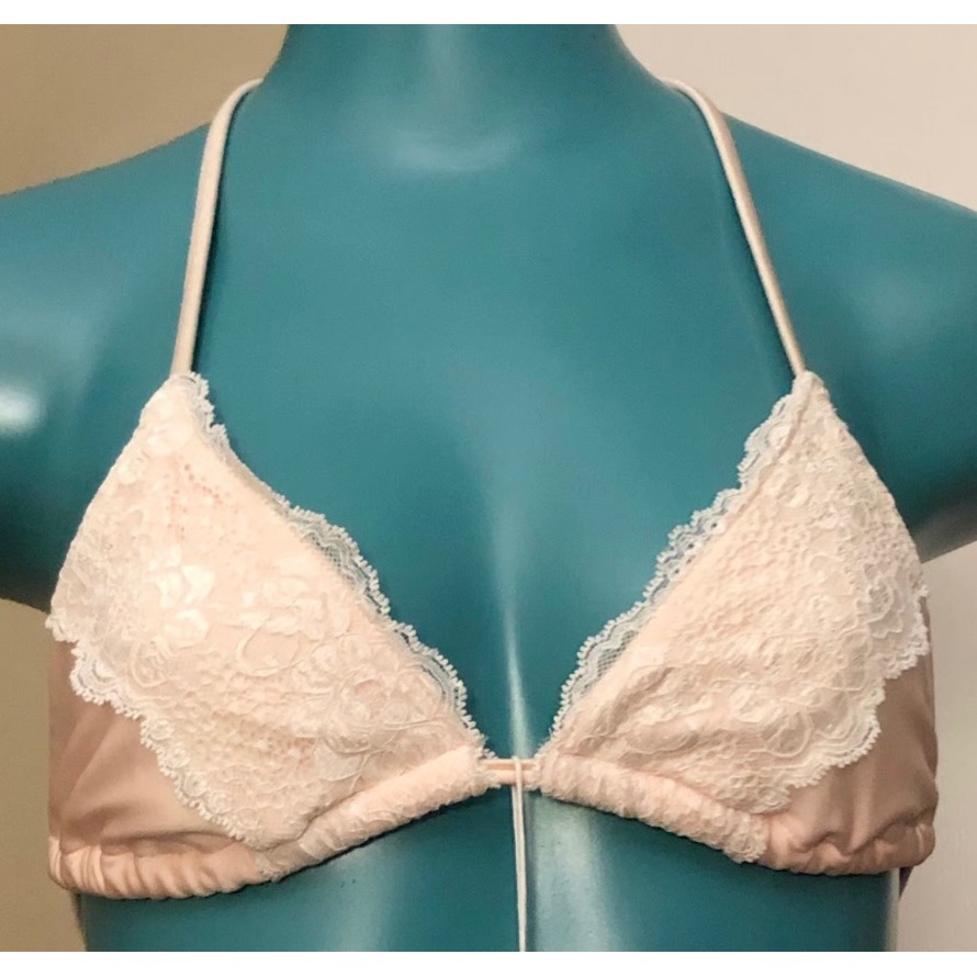Beach Bunny Swimwear Pink Lace Trim Triangle Bikini Top New W/Tags Medium — image 3 of 8